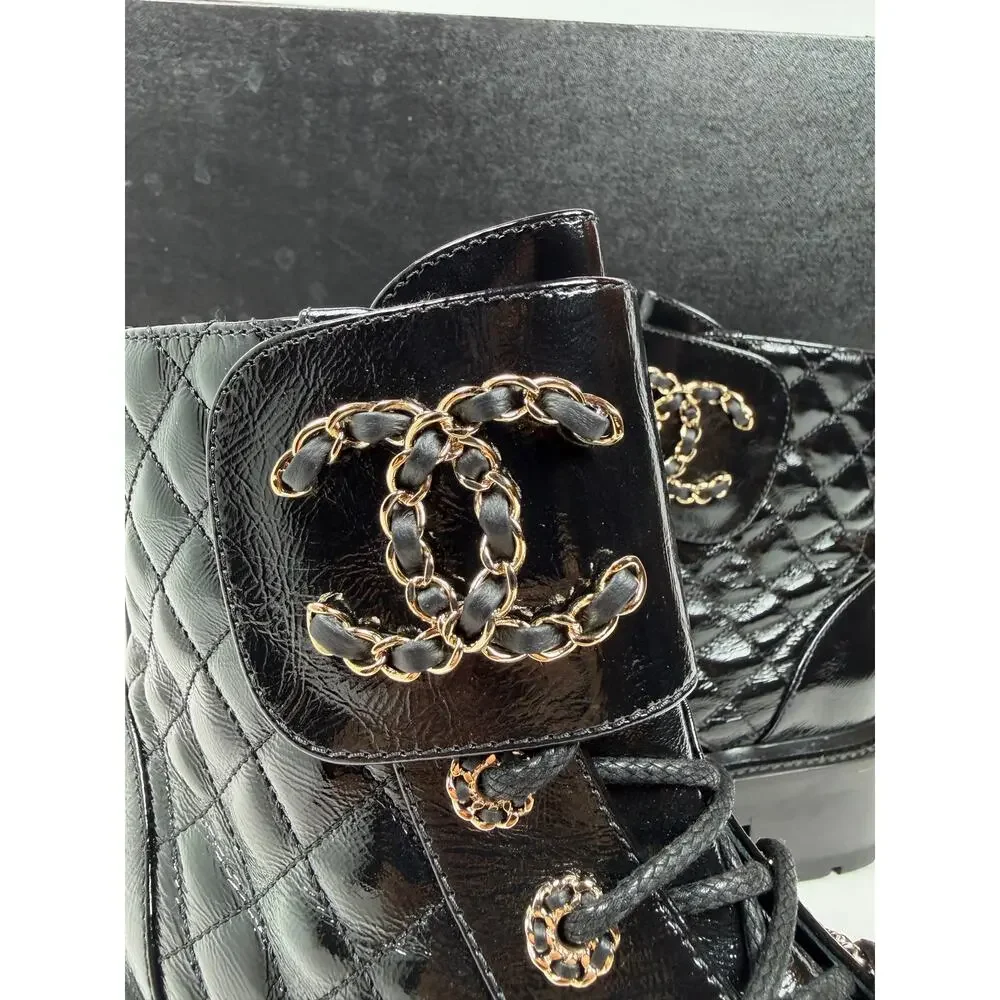 Size 38/8 - Chanel Quilted Leather Combat Boots